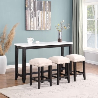 4-Piece Counter Height Dining Table Set with 3 Upholstered Stools - Bed ...