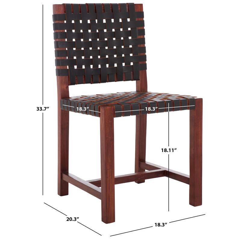 SAFAVIEH Arlene Solid Wood & Leather Dining Chair (Fully Assembled) - 18.3 In. W x 20.3 In. D x 33.7 In. H - 18Wx20Dx34H