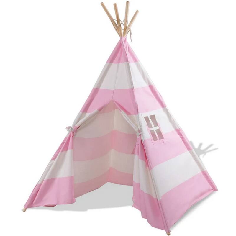 Natural Cotton Canvas Teepee Tent for Kids Indoor & Outdoor Use - PinkWideStripe_1pc