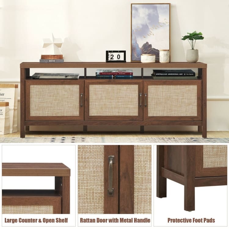 TV Entertainment Center for 65-Inch TVs with Solid Wood Legs and Shelves - 62" x 17.5" x 24.5"