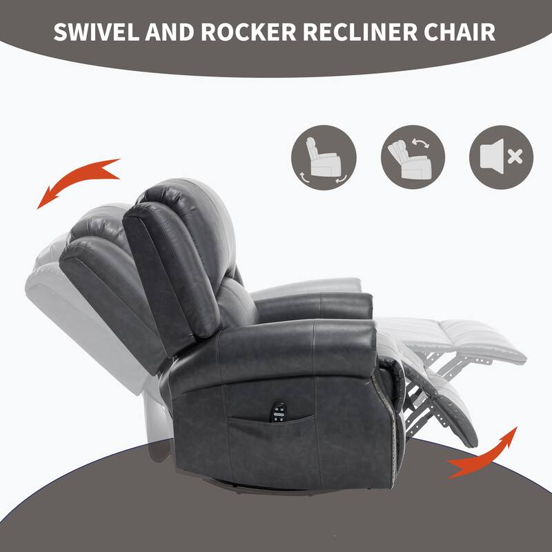 Manual Recliner Chair with Heat & Massage, Ergonomic Lounge Sofa Chair, Swivel Recliner Chair with Side Pocket