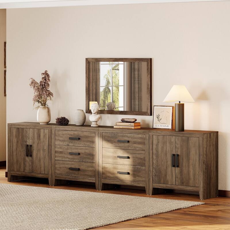 WAMPAT Buffet Cabinet with Drawers & Doors - Farmhouse Sideboard for Dining Room & Living Room|Brown
