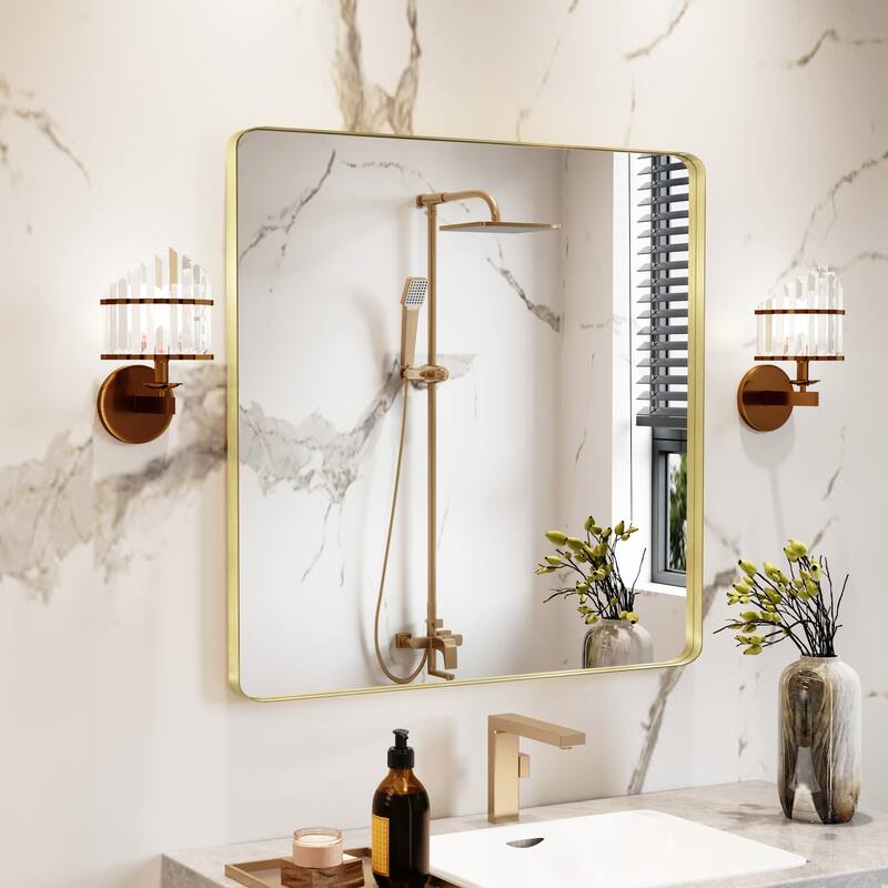QuivaraView Rectangular Aluminum Framed Bathroom Vanity Mirror - 36" x 36" - Brushed Gold