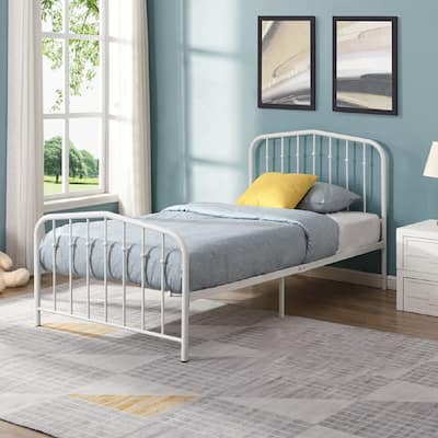 Vintage Victorian-Style Metal Platform Bed Frame, White