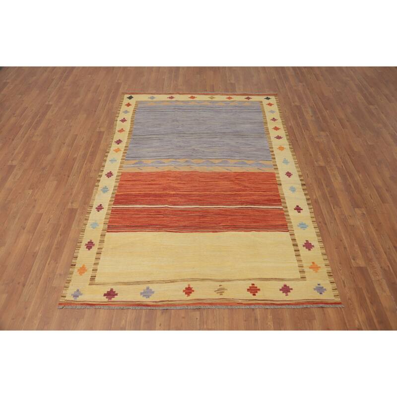 Hand Woven Oriental 100% Wool Carpet Southwestern Tribal Multi-Colored Kilim Area Rug - 8' 2'' X 5' 6''