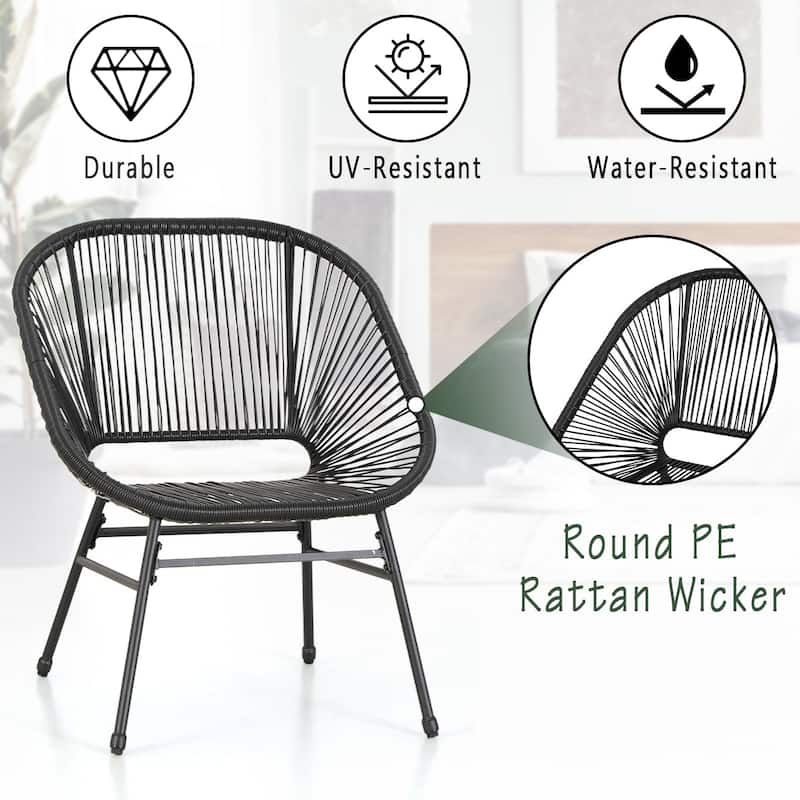 3-Piece Patio Bistro Sets, All Weather Round Wicker PE Weave Basket Chair Set of 4