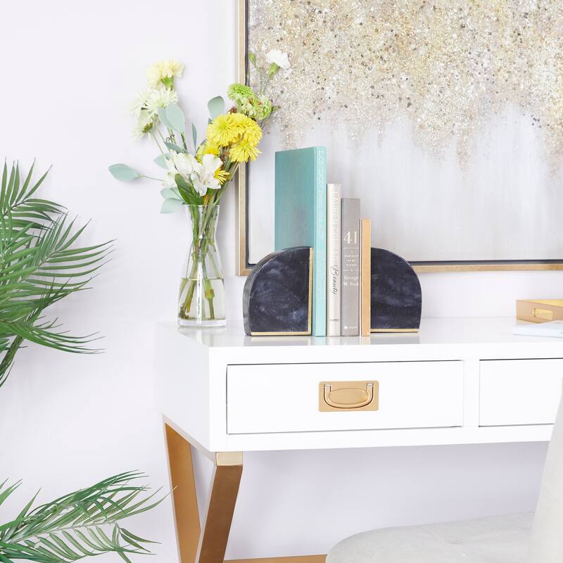 CosmoLiving by Cosmopolitan White or Black Marble Geometric Bookends with Gold Inlay (Set of 2) - PR 4"W, 6"H - Black/Gold