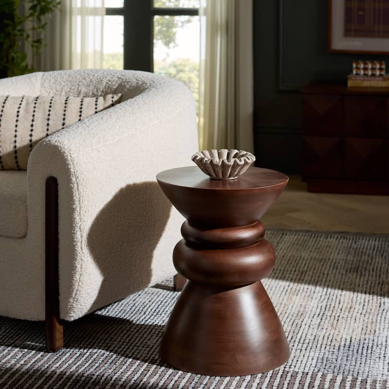 SAFAVIEH Home Ignacio Round Accent Table - 14"W x 14"D x 19"H - Walnut