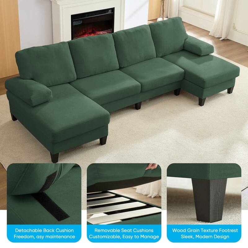 Mixoy W110"Velvet U-Shaped Sectional Sofa Couches,Upholstered 4-Seater Sofa with Double Chaises and Sleepable Armrest