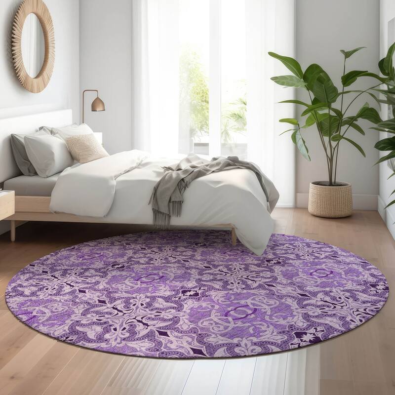 Premium Washable Super Soft Traditional Gladiator Mayfield Rug - Purple - 8' x 8' - Round