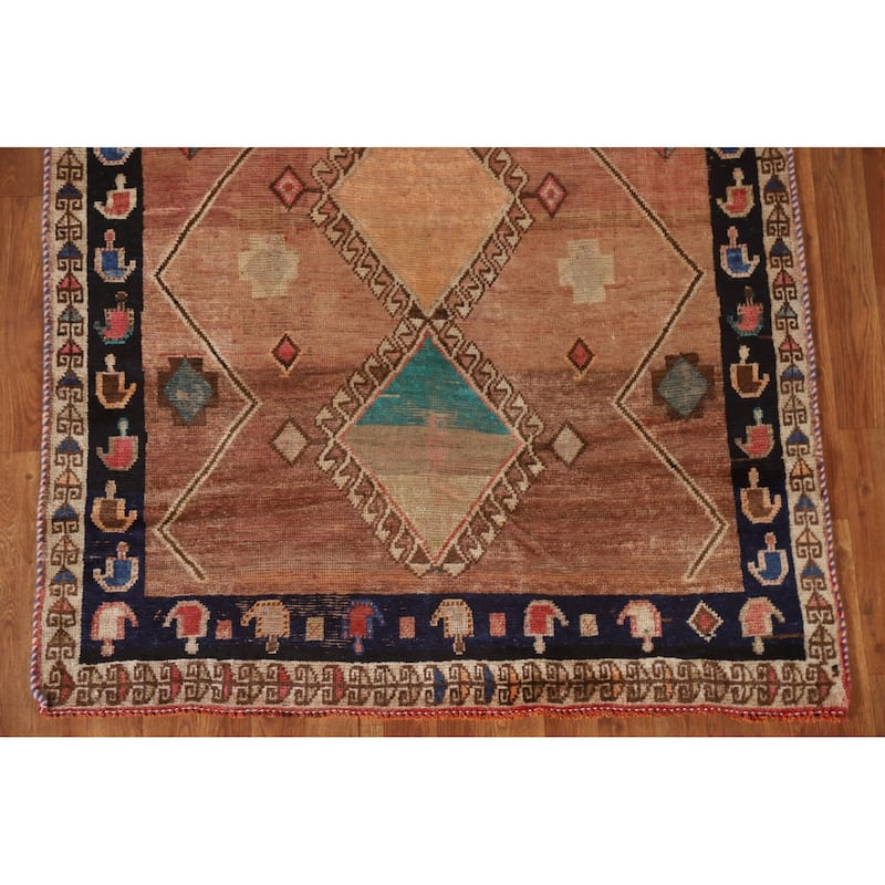 Vegetable Dye Gabbeh Qashqai Persian Antique Rug Handmade Wool Carpet - 4'2"x 7'3"