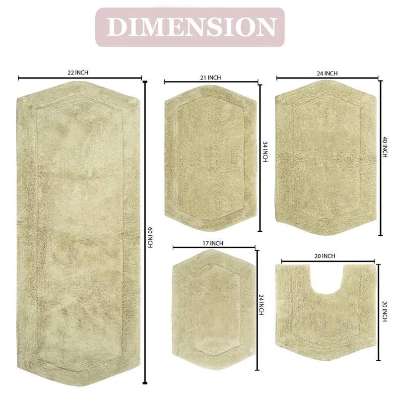 Waterford Collection 100% Cotton Non-Slip Bathroom Rug Set, Machine Washable Bath Rug, 5 Piece Bath Mat Set with Contour