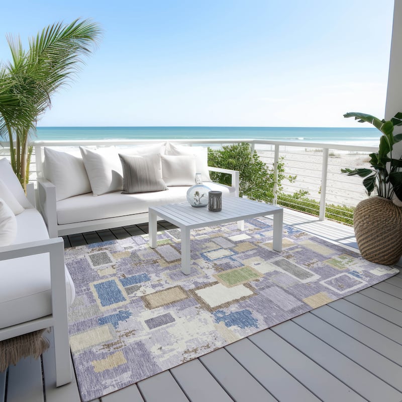 Machine Washable Indoor/ Outdoor Contemporary Geo Chantille Rug