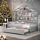 preview thumbnail 1 of 7, Twin Size Wooden House Bed Kids Bed with Trundle and Shelf for Home Grey