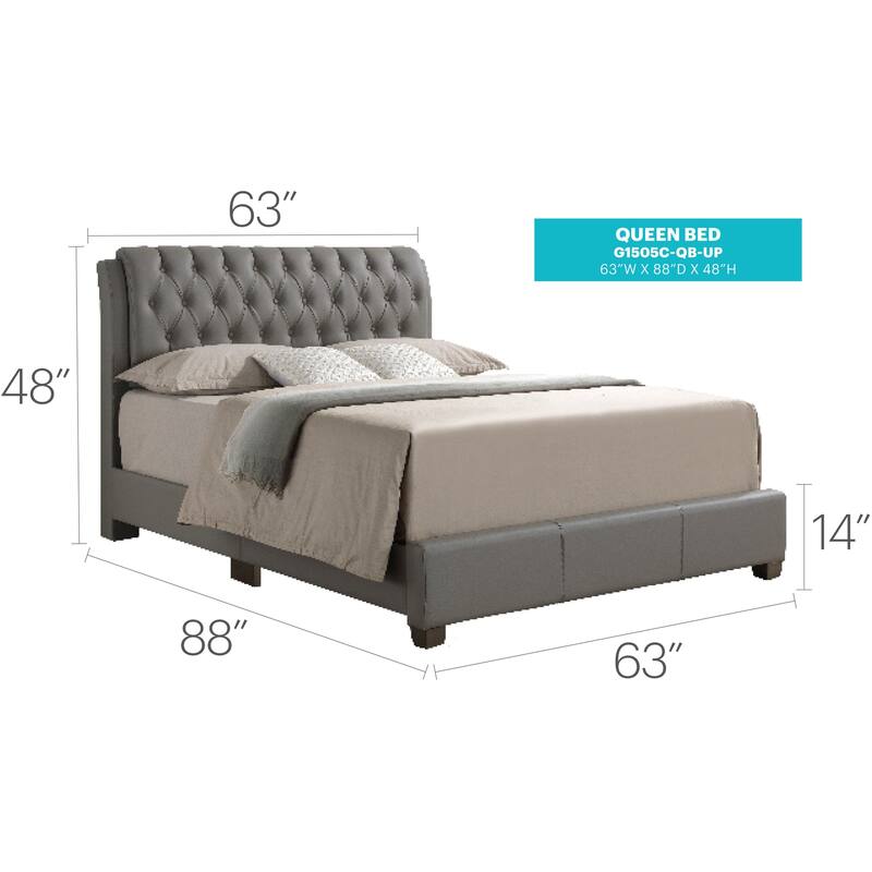 Modern Faux Leather Platform Bed with Padded Headboard - Home Bedroom Furniture