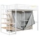 preview thumbnail 18 of 16, White Metal Twin Size Loft Bed with Large Wardrobe and Storage Staircase