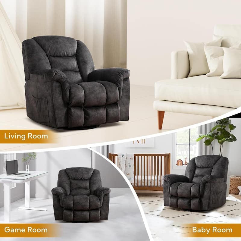 Rocker Recliner Chair Oversized Manual 360° Swivel Recliners for Living Room
