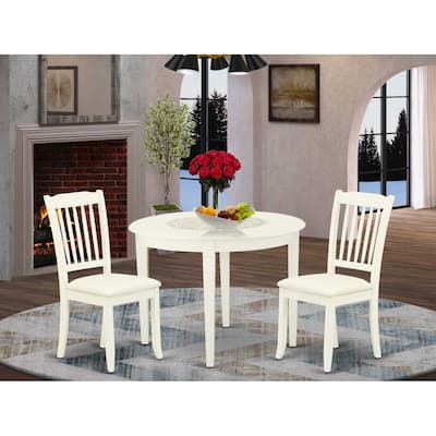 3Pc Dinette Set - Kitchen Table & 2 Dining Chairs - White Finish - Small Space Friendly