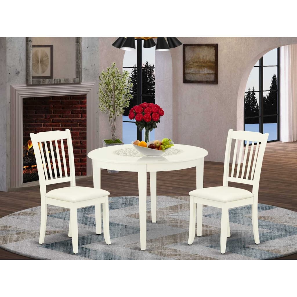 3Pc Dinette Set - Kitchen Table & 2 Dining Chairs - White Finish - Small Space Friendly