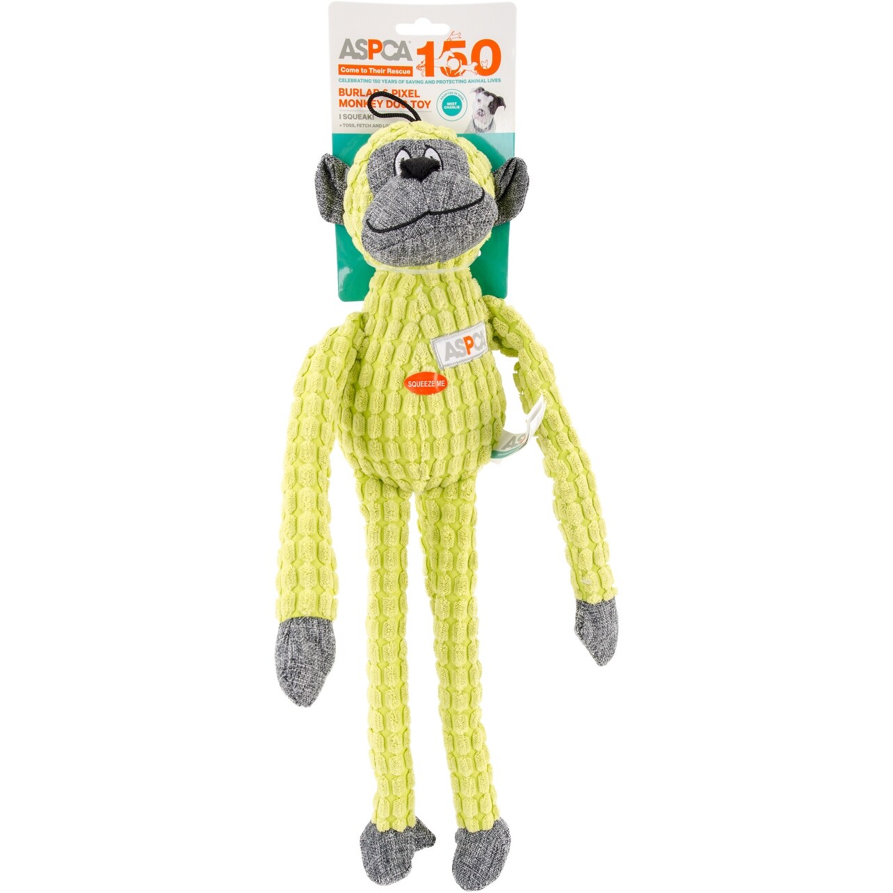 Aspca Burlap Pixel Monkey Dog Toy Green Overstock