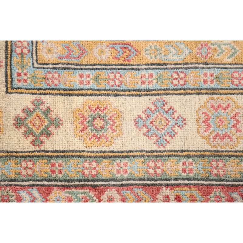 Geometric Kazak Oriental Area Rug Bedroom Hand-Knotted Wool Carpet - 4'0"x 6'0"