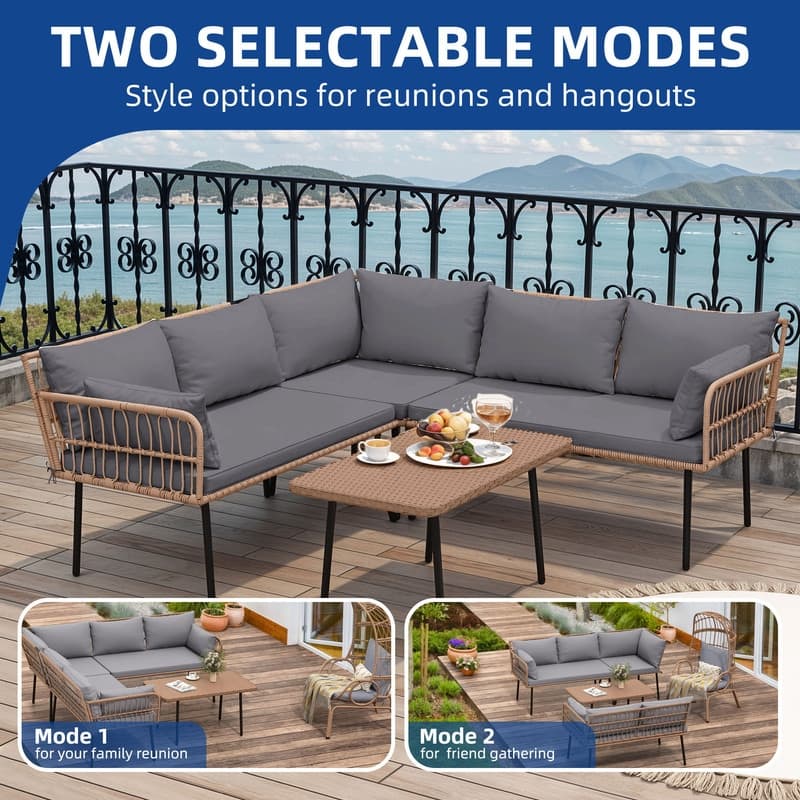 Moasis Outdoor Patio All-Weather Wicker Loveseat/Bistro Set/Sectional Sofa with Cushions and Lumbar Pillows