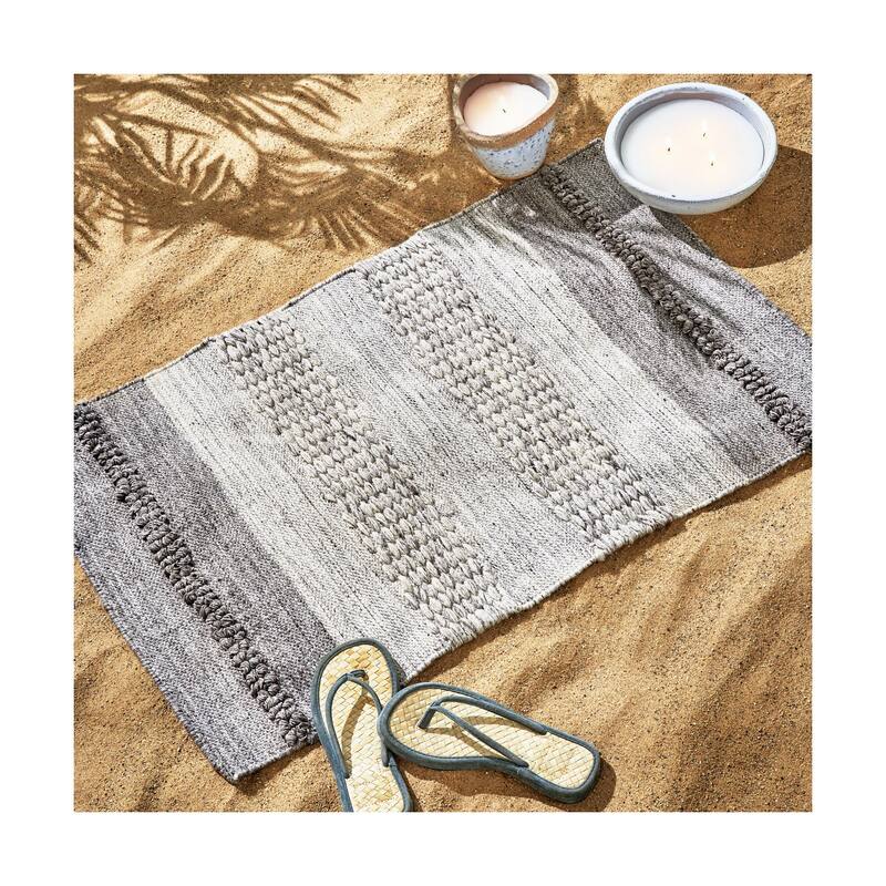Gradation Grey Stripe Plastic Woven Rug, Indoor Mat, 24L x 36W Inches. - 24 x 36