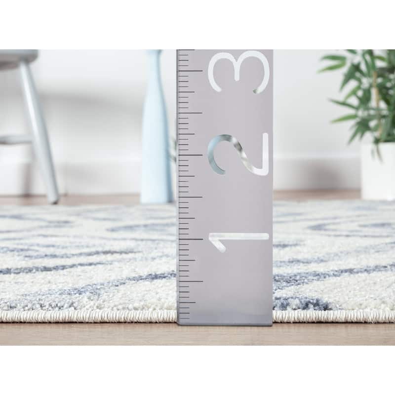 Abani Cruz Geometric Blue and Ivory Indoor Area Rug