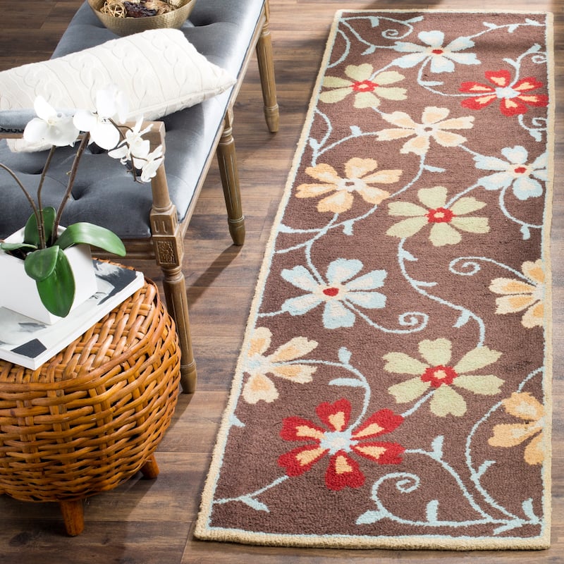 SAFAVIEH Handmade Blossom Jayasri Modern Floral Wool Rug - 2'3" x 8' Runner - Brown/Multi