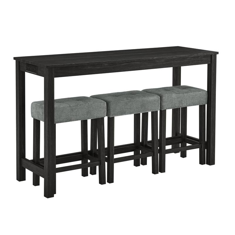 Bar Table, Dining Table, Sofa Table with Power Outlet, 3 Upholstered Stools, 4 Piece Bar Table and Chair Set