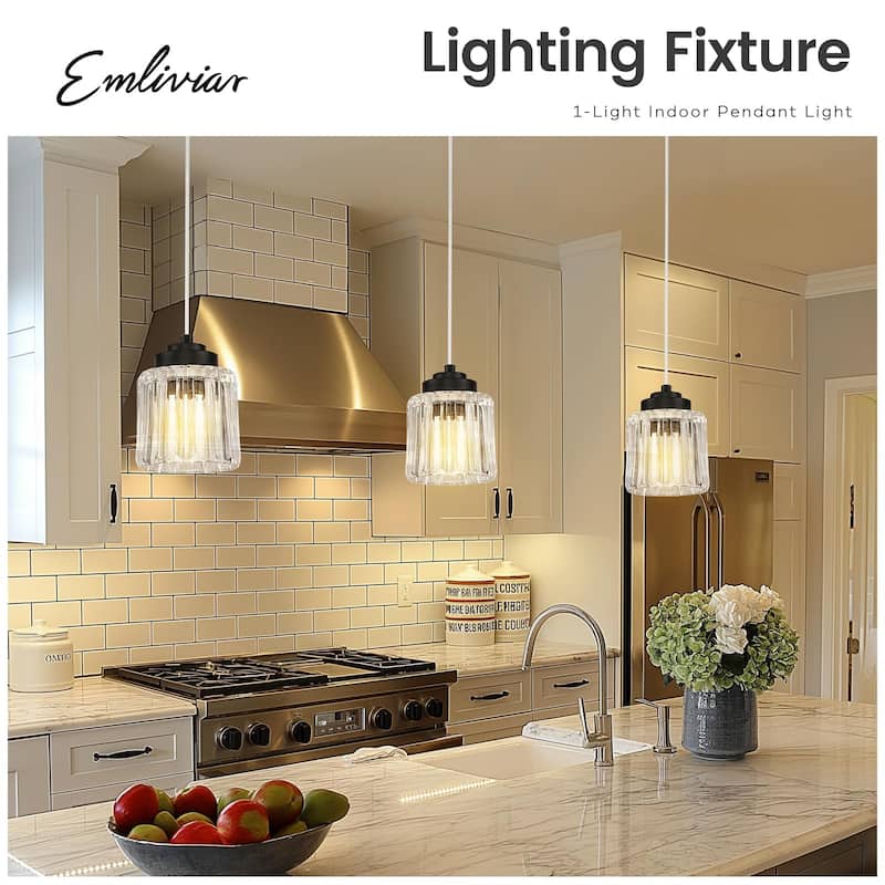 Modern 1-Light Clear Fluted Ripple Glass Adjustable Pendant
