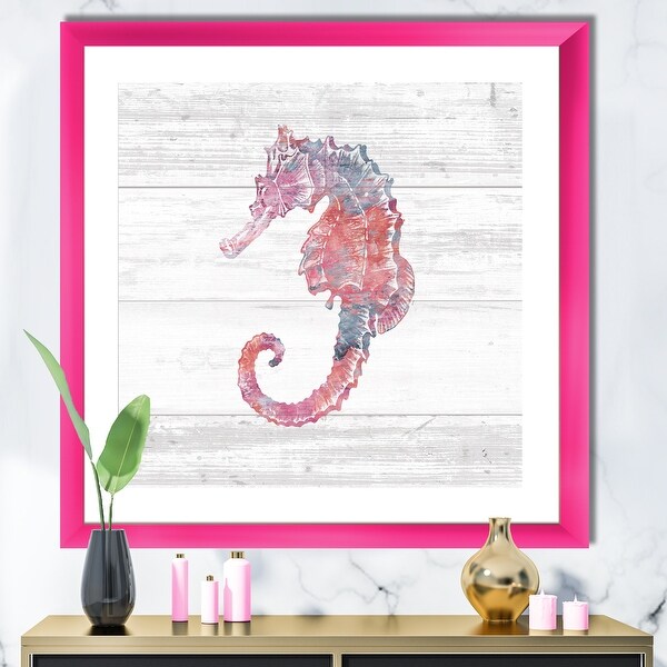 Designart 'Pink seahorses Ocean Life' Nautical & Coastal Premium Framed Art Print. Opens flyout.