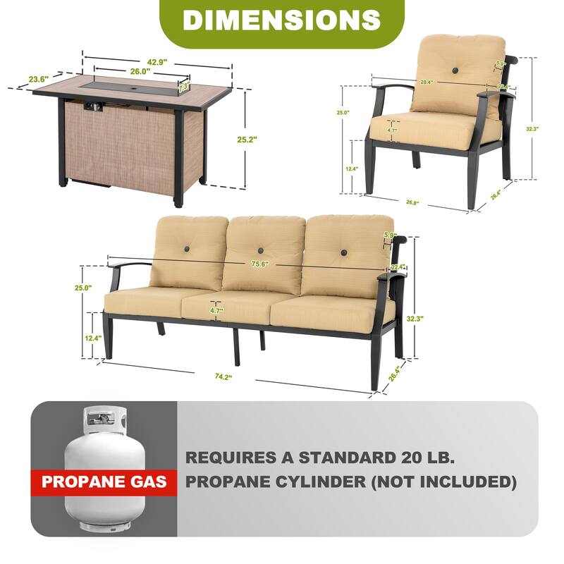 Outdoor 50,000 BTU Textilene Propane Fire Pit Set with Aluminum Sofas