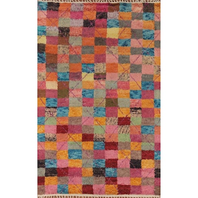 Checkered Plush Moroccan Oriental Area Rug Handmade Wool Carpet - 6'6" x 10'9"