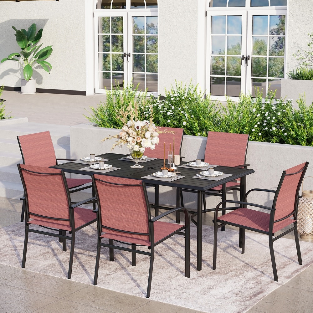 MAISON ARTS 7-Piece Outdoor Dining Set 6 Textilene Chairs and Metal Rectangular Outdoor Dining Table