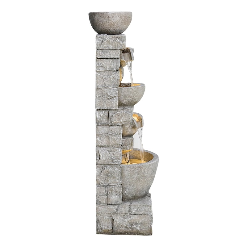 5 Tiered Bowls Outdoor Water Fountain with LED Lights for Garden Decor
