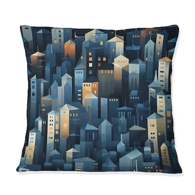 Designart "Beige And Blue Cityscape Pattern" Geometric Printed Throw Pillow