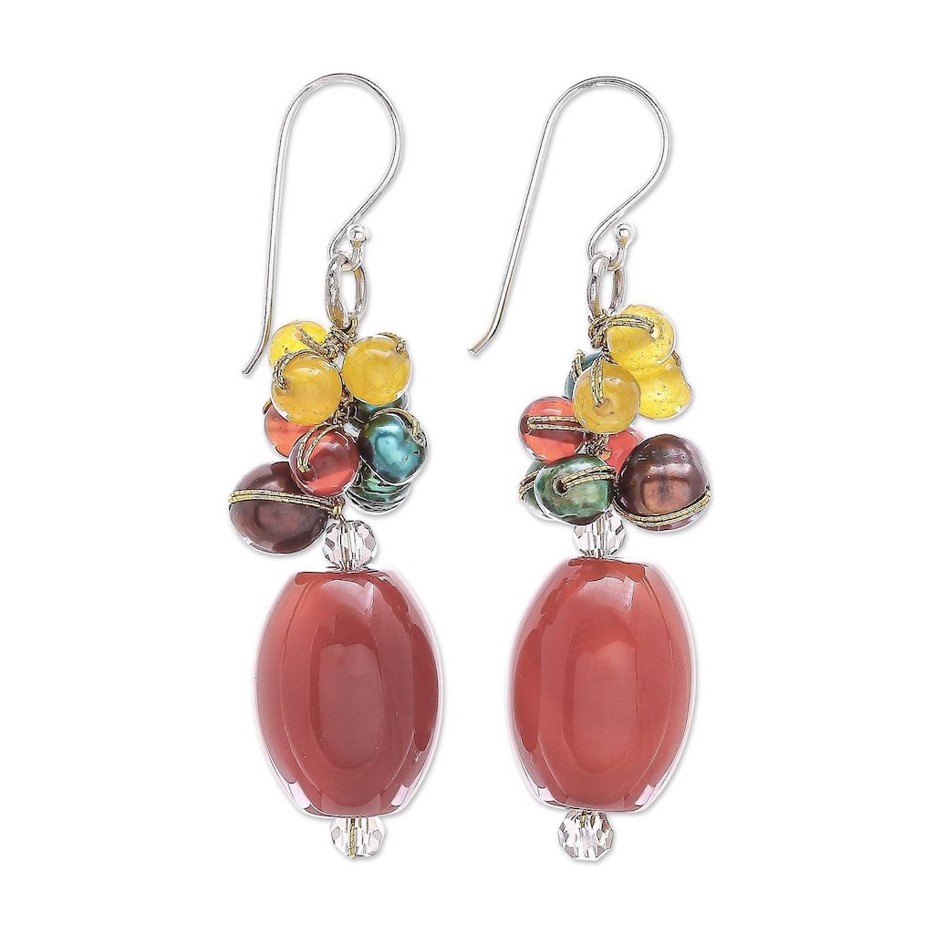 NOVICA Festival of Lights, Carnelian and cultured pearl dangle earrings - 2*0.5