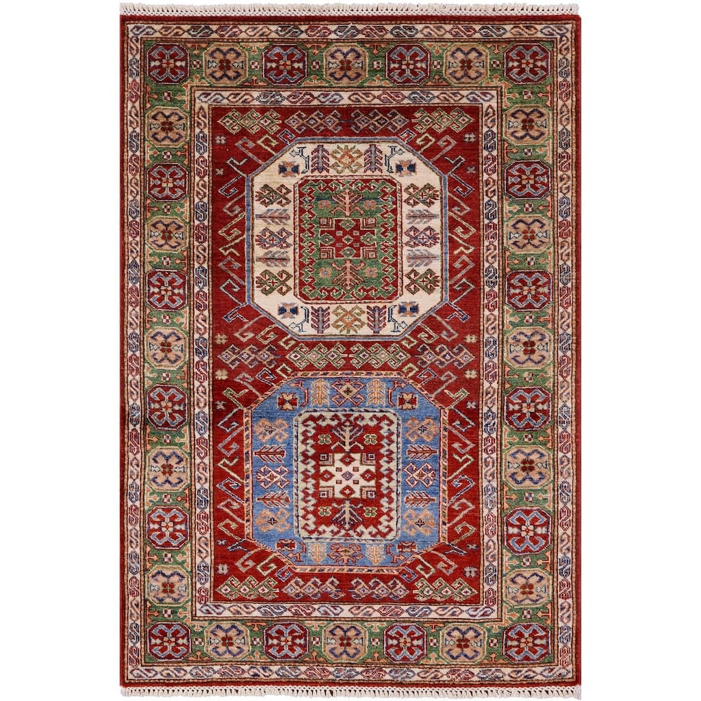 Golden Nile Red Super Kazak Hand Knotted Wool Rug - 3' 9" X 5' 6"
