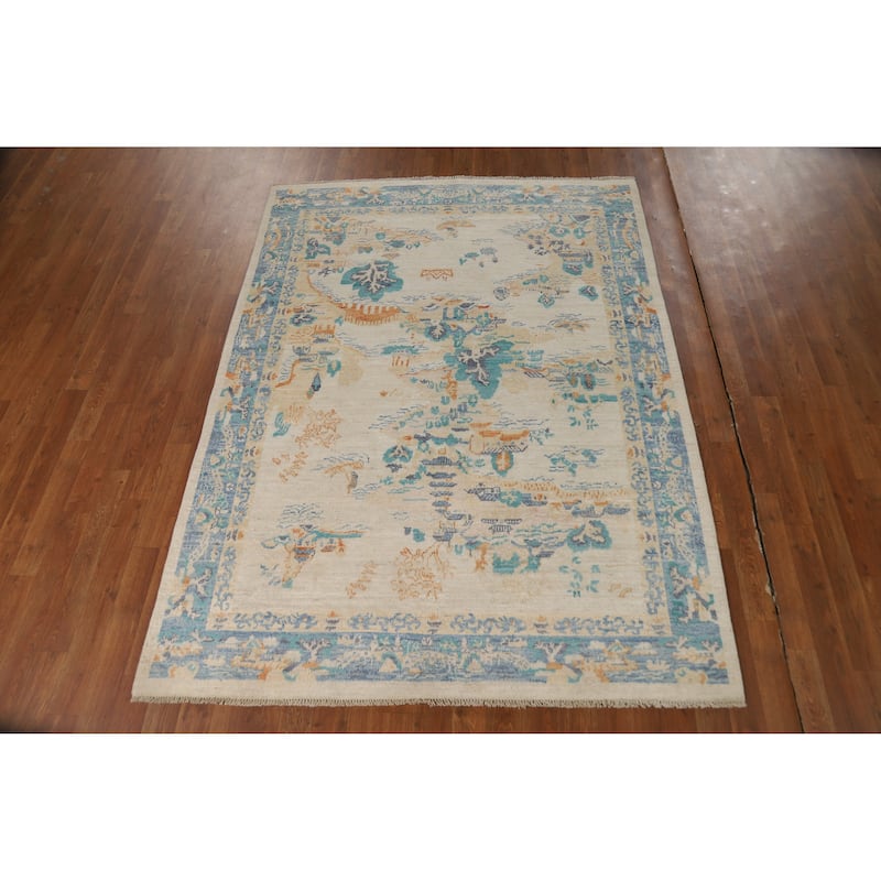 Vegetable Dye Art Deco Turkish Rug Handmade Wool Carpet - 5'0"x 6'9"