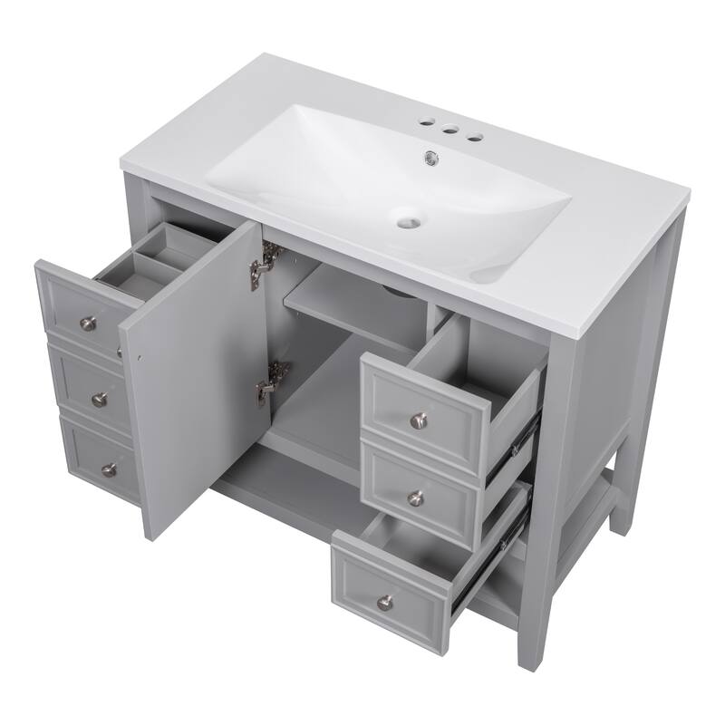 Bathroom Vanity with Undermount Ceramic Sink, Three Drawers, Cabinet with Door, Adjustable Shelf