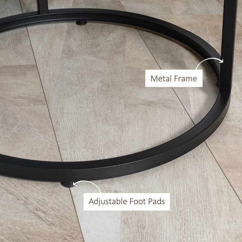 Grey MDF and Metal Nesting Coffee Tables Set, Adjustable and Durable - Dia 29.5" x 19.25"H (large table)