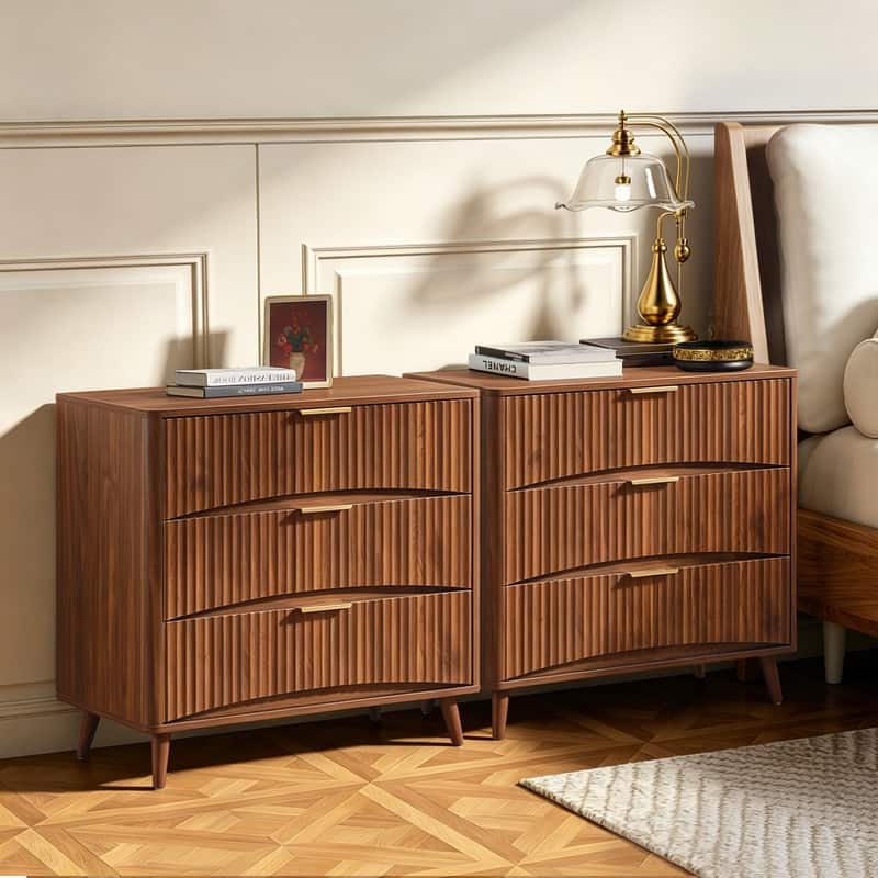 Mid-Century Modern 3-Drawer Dressers Set of 2, for Bedroom Living Room