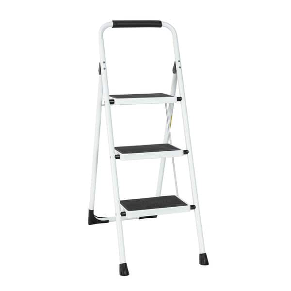 330 lb Capacity 3-Step Iron Folding Step Stool Ladder - White