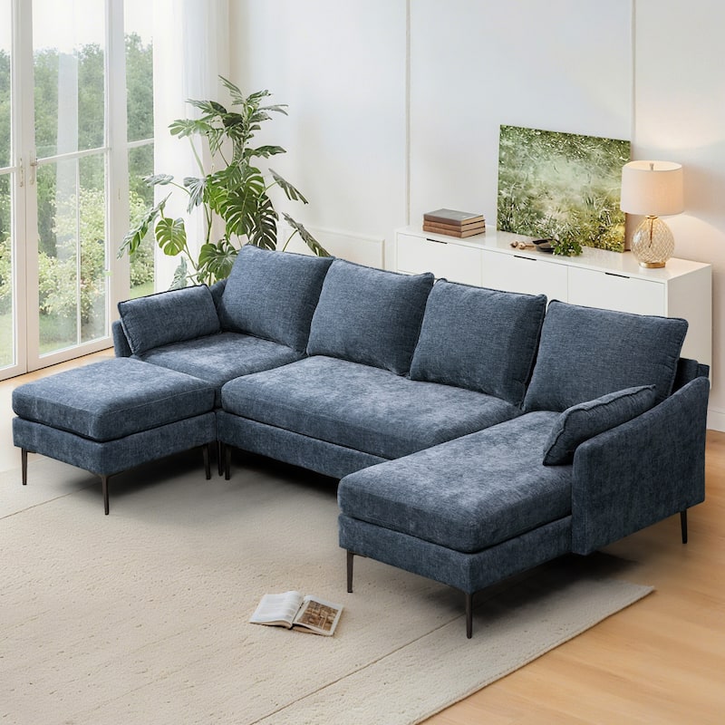 Modern Chenille Sectional Sofa with Reversible Chaise and Ottoman, Perfect for Living Rooms with Sleeper Function