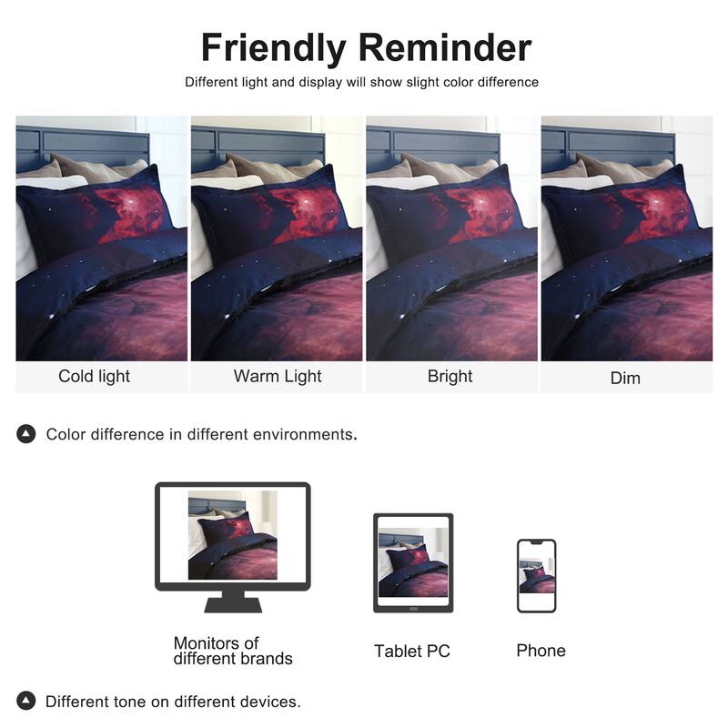 2 piece Fuchsia Comforter Duvet Cover Set 3D Printed Space Themed