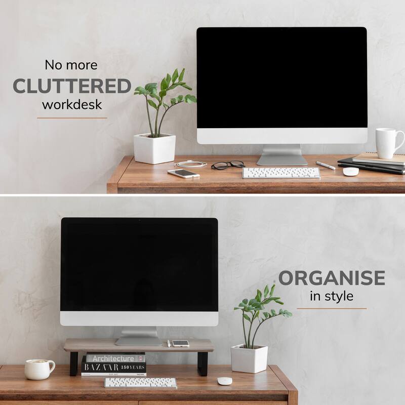 Jani Wood Monitor Stand Riser Desk - Ergonomic Design Stand, Desktop Organizer Table for Home, Office Workspace, Gaming Desk