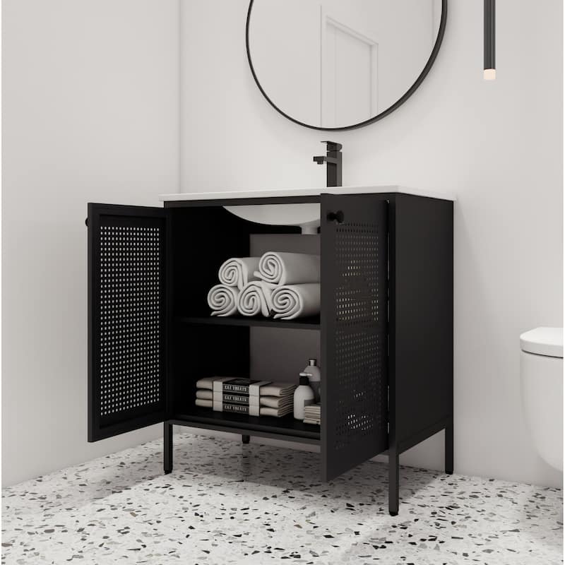 Malwee 30" FreeStanding Bathroom Vanity, Floor Stand Bathroom Vanity with Ceramic Sink,Soft Close Door and Adjustable Shelf - Black