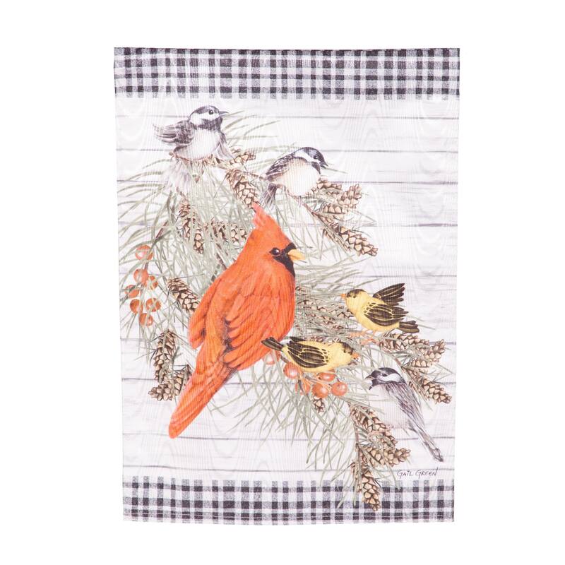 12.5 in. x 18 in. Bird Friends Moire Garden Flag