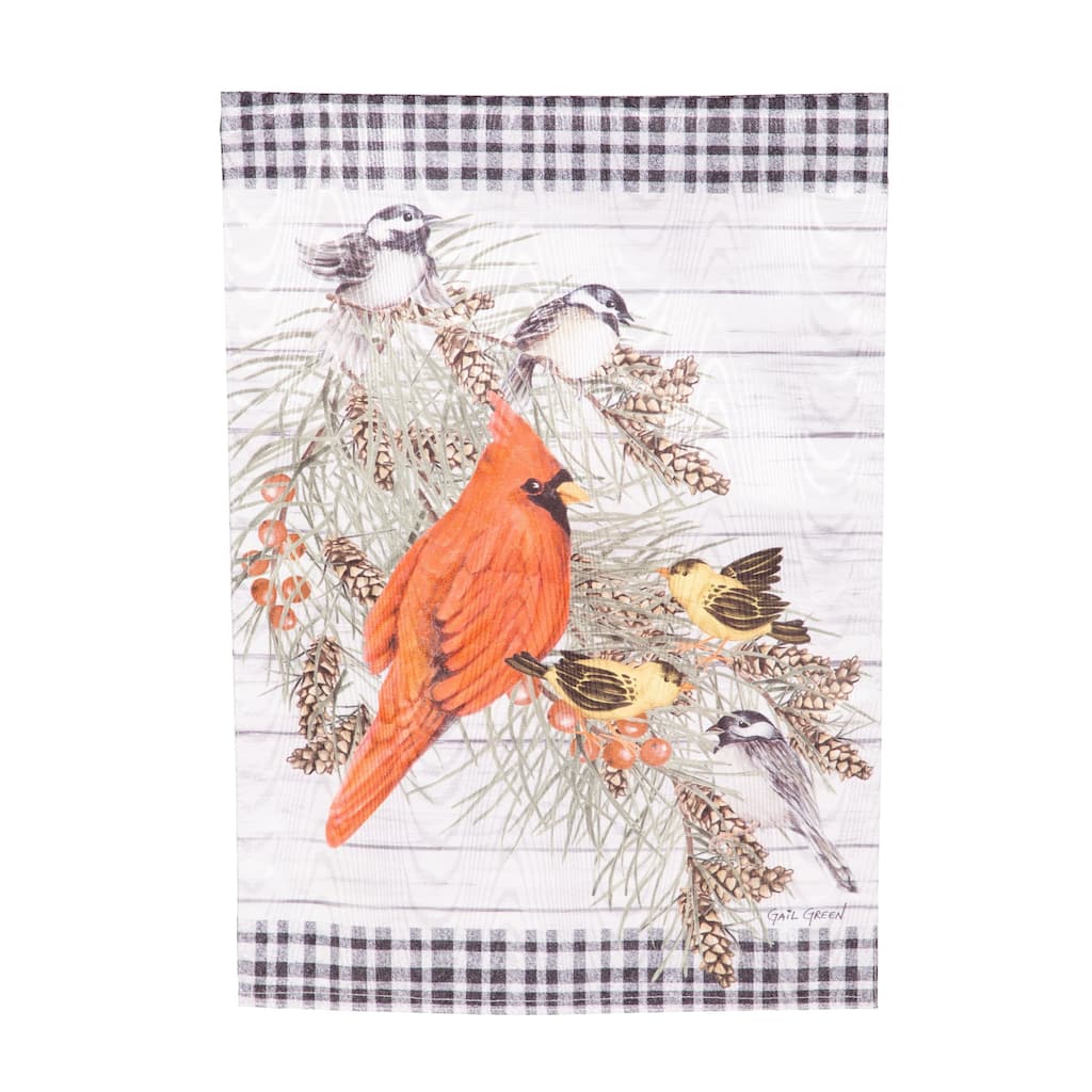 12.5 in. x 18 in. Bird Friends Moire Garden Flag